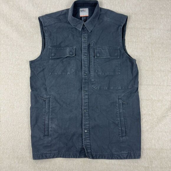 5.11 Tactical Mens Vest Large Canvas Gray Snap‎ Sleeveless Utility Outdoor Biker - Picture 1 of 6